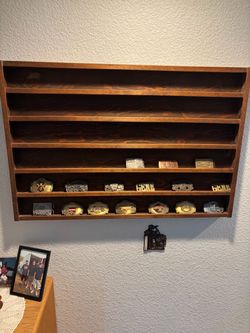 Wood Wall Display Shelf with Belt Buckle Collection