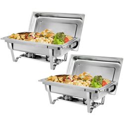 2 Packs Chafing Dish Buffet Set, 8 Quart Stainless Steel Buffet Servers and Warmers for Party Catering, Complete Chafer Set with Water Pan, Chafing Fu