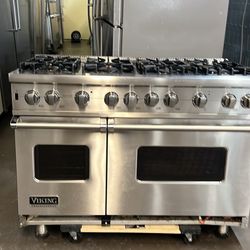 Viking 48”Wide All Gas Range Stove In Stainless Steel And Viking 48”Wide Range Hood 