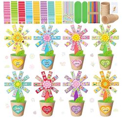 48 Pack Spring Paper Flower Pot Craft Kits Spring Make Your Own Flowers Craft with Sticker DIY Thanks Teacher Decoration for Home Education Fun Art Ho