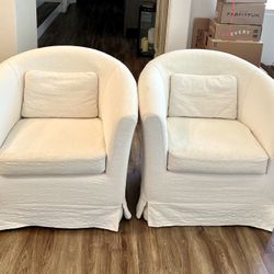 Pair IKEA Tullsta Chairs Off With White Slip Covers