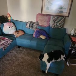 Turquoise Corner Couch And Ottoman