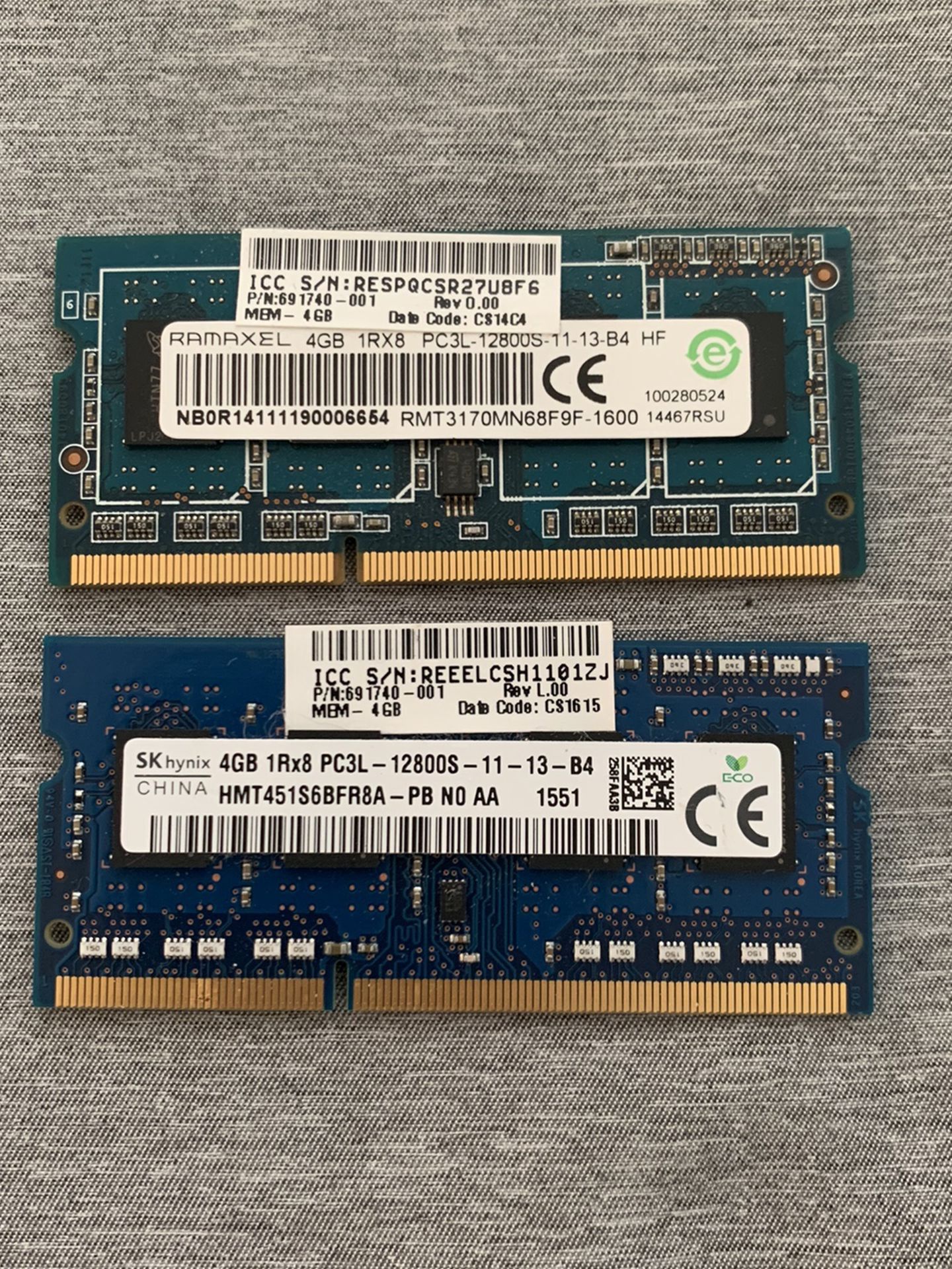 8GB Laptop PC DDR3 RAM (4GB x 2) PC3L-12800S-11-13-B4 - HP / DELL