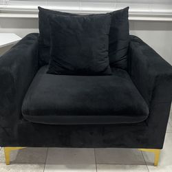 Black Velvet Armchair w/ Pillow and 2 Sets of Legs