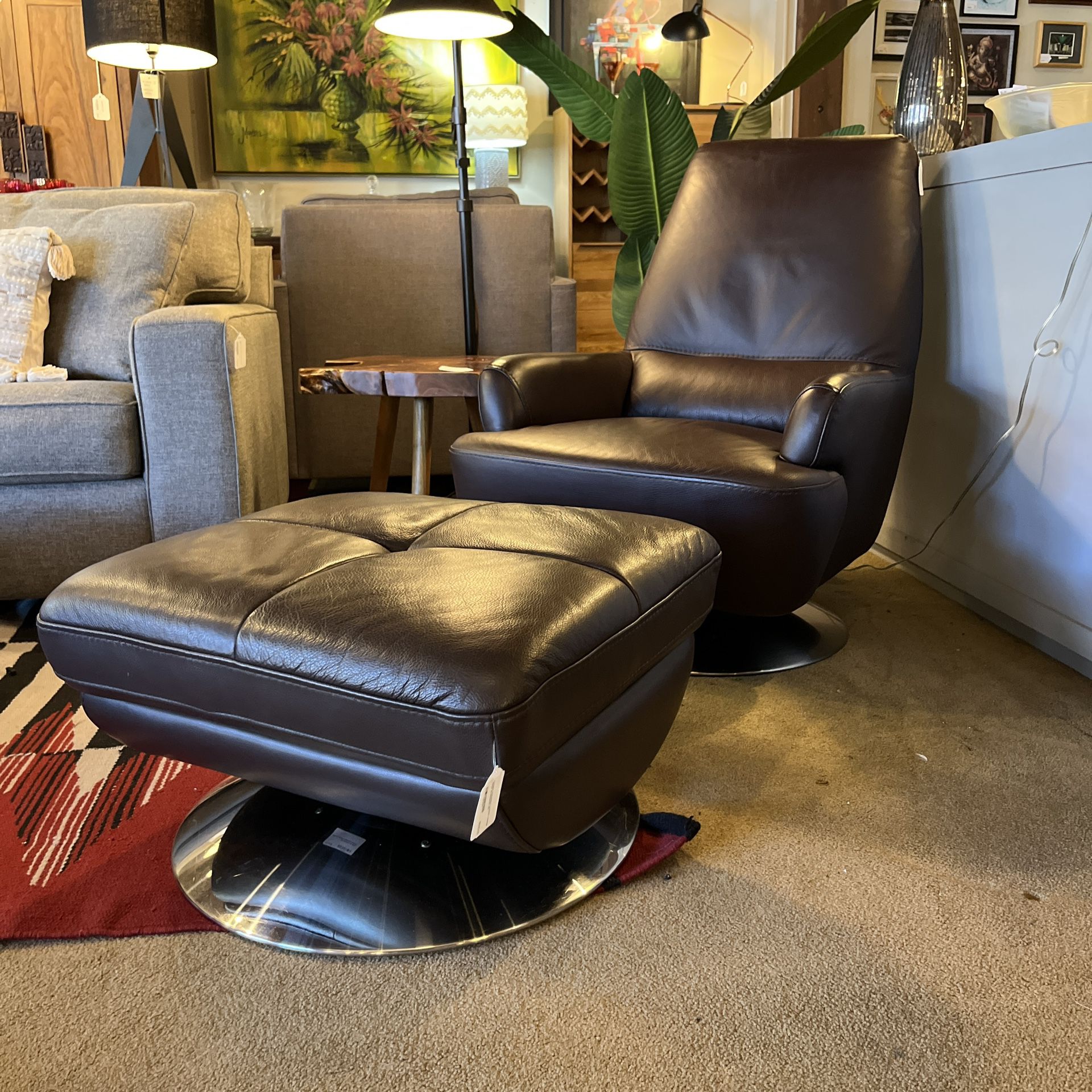 Casala Chocolate Leather Lounge Chair & Ottoman