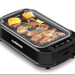 Smokeless Grill Indoor, CUSIMAX Electric Grill, 1500W Grill Portable Korean BBQ Grill with LED Smart Display & Tempered Glass Lid, Non-stick Removable