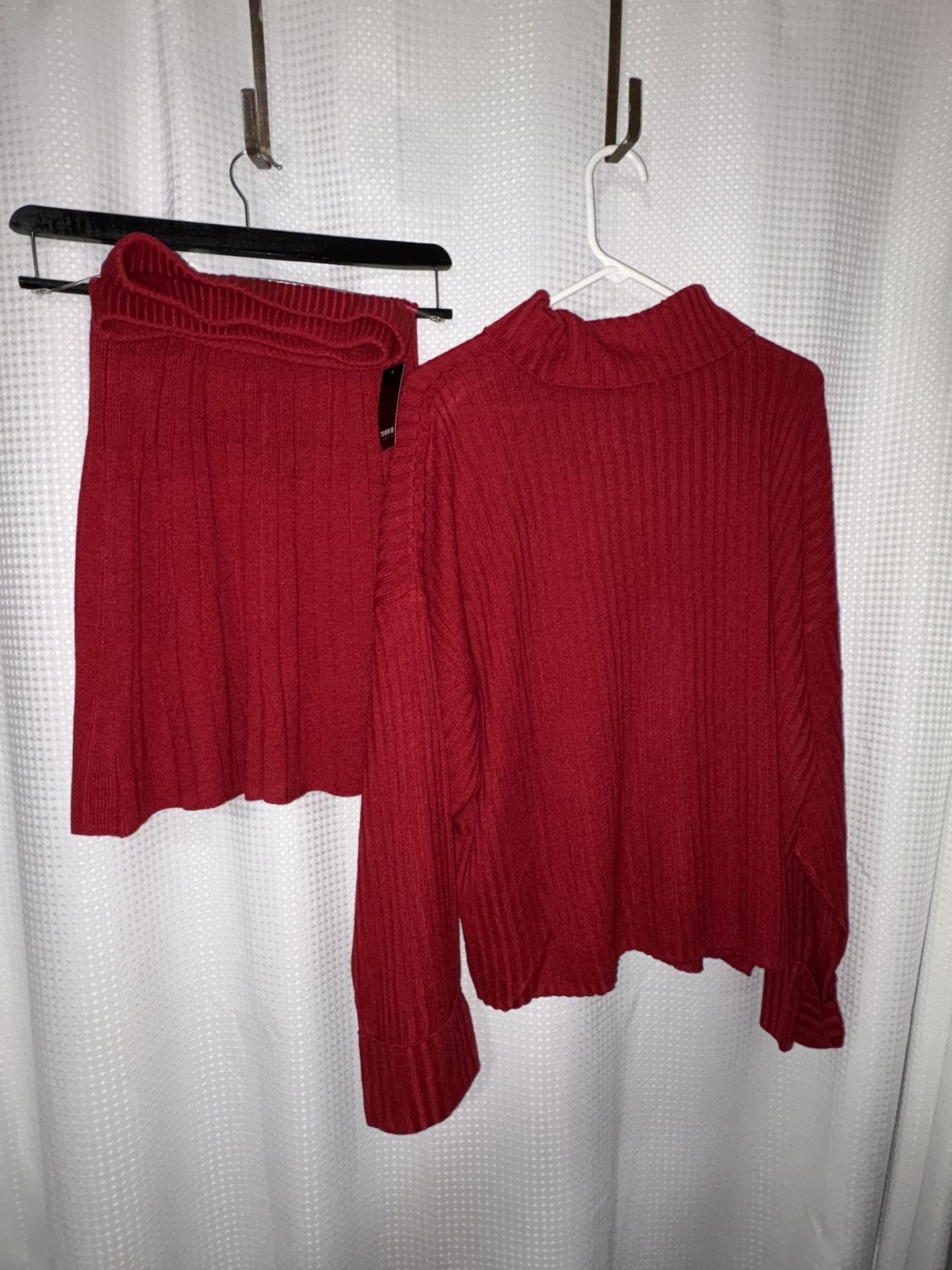 Red Two-piece Sweater/Skirt Set -3x