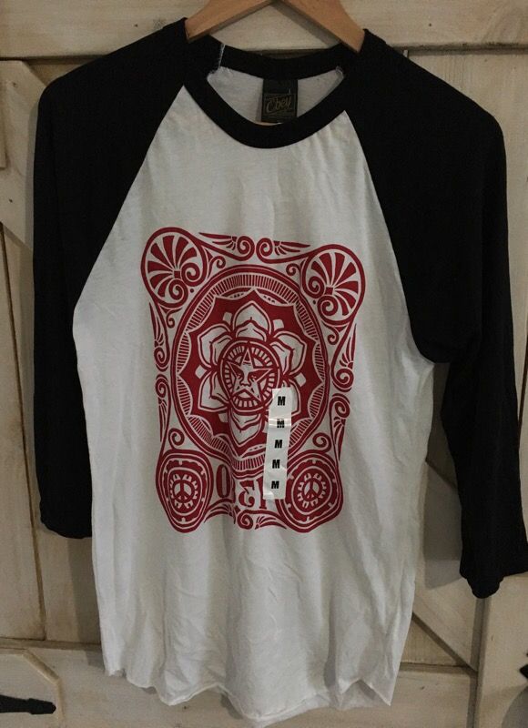 Obey sz medium black white baseball slub urban hippie festival gypsy tee shirt