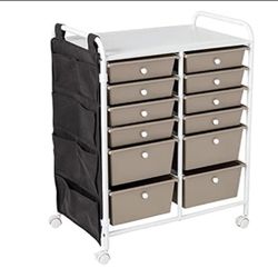 Honey-Can-Do Honey Can Do 12-Drawer Metal Rolling Storage Cart with Side Pockets