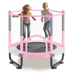 60" Kids Trampoline, 5FT Indoor Outdoor Trampoline, Mini Toddler Recreational Trampolinewith Safety Enclosure Net and Basketball Hoop, Birthday Gifts 