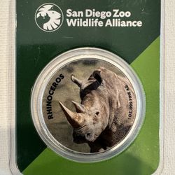 1 Oz Fine Silver Round - San Diego Zoo Rhinoceros Colorized 