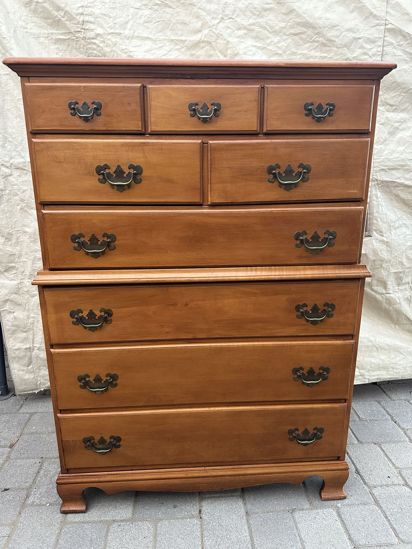 Maple Colonial Chippendale Tallboy Dresser Chest of Drawers