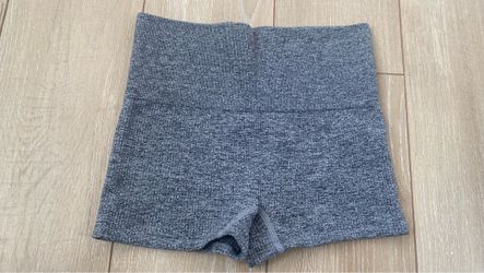 Gray Ribbed High-Waist Athletic Shorts