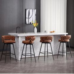 26inch Bar Stools Set of 4, Counter Height Bar Stools, 180° Swivel Suede Fabric Stool Chairs with Wo