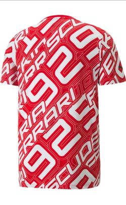 PUMA Ferrari Race All Over Print Tee 2, Rosso Corsa, Red, Size Small