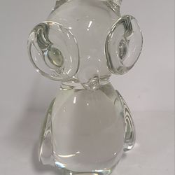 Beautiful Vintage MCM Clear Glass Owl Paperweight 