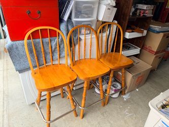 Set of 3 Wood Bar Stools