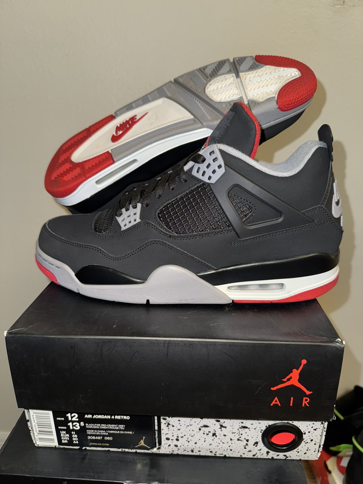 Jordan Retro 4 Bred 2019 Size 12 Men’s Sneakers Shoes Nike Air Authentic Footwear
