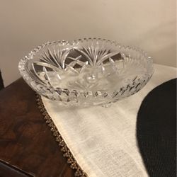 Hand Cut Crystal Clear Glass Footed Bowl -7 1/2”