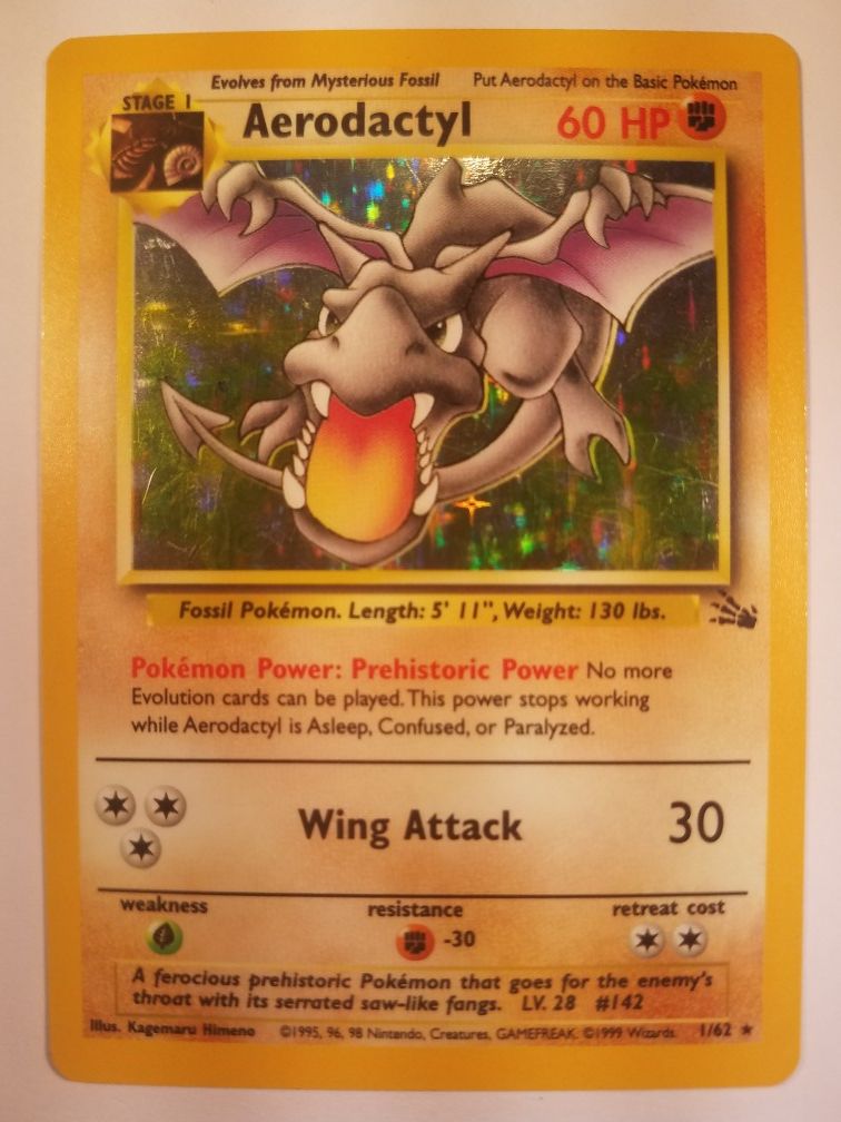 *SHIP ONLY* Lightly Played (LP) Aerodactyl Holofoil #1/62 Fossil Pokemon Trading Card TCG WOTC Holographic Hologram Holo Foil Shiny Halo