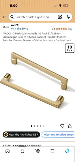 Set of 7 5” Champagne Bronze Cabinet Pulls