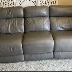 $380 OBO - Gray Leather Recliner W/ USB And Adjustable Headrest 