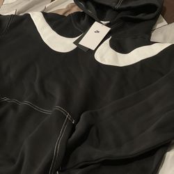 New Women Nike double twin Swoosh Oversize Sweatshirt Black White