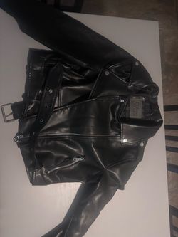 Black Leather Moto Jacket with Silver Hardware