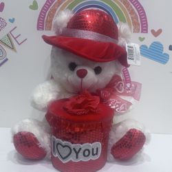 VALENTINE’s DAY TEDDY BEAR PLUSH WITH BOX - WHITE WITH RED  -