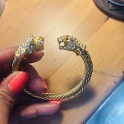 Gold Diamond Panther Bangle Bracelet 