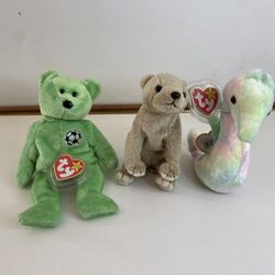 Set of 3 Ty Original Beanie Babies – Neon, Kicks & Almond – Pre-Owned