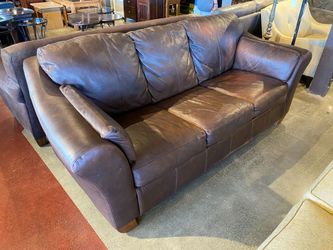 Brown Leather 3 Seater Couch with Attached Cushions