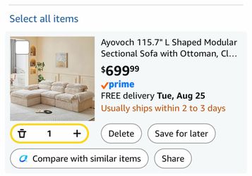 Ayovoch 115.7” Modular Cloud Couch – Beige | $700 Retail
