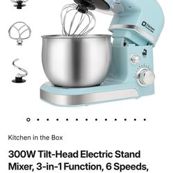 300W   Tilt-Head   Electric   Stand Mixer,   3-in-1   Function,   6   Speeds, 3.2QT   Stainless   Steel   Bowl