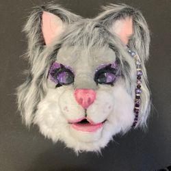 Grey Cat Mask with Moving Mouth For Teens