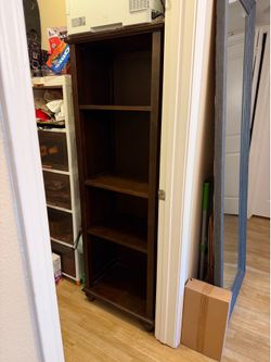 Tall Espresso Bookshelf with Side Hooks