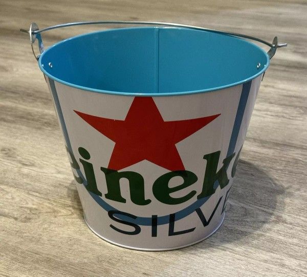 Heineken Silver Beer Bottle Ice Bucket With Bottle Opener Handle Man Cave 9" NEW