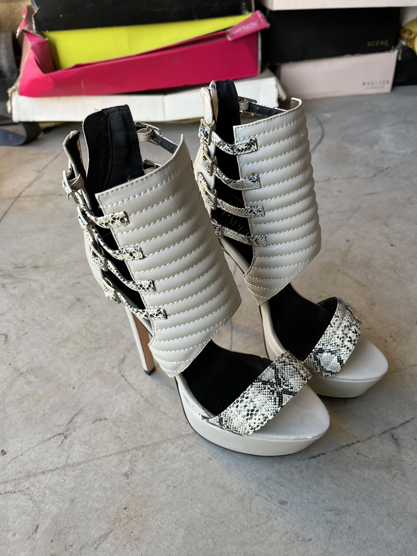 Stylish Cream and Black Women's Heels