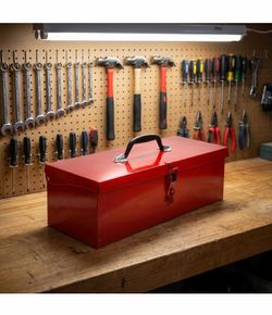 Metal Tool Box Iron Sheet Tool Box Metal Toolbox Red Tool Storage Case Lockable, Multi-function Tool Organizer, 15.3X6.2X5.1inch