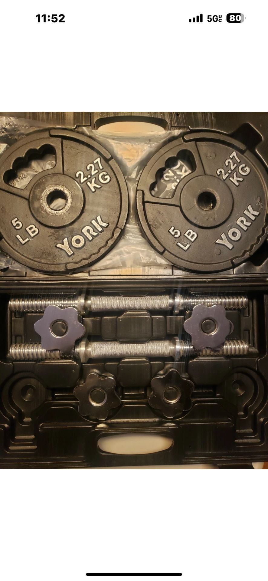 York Dumbbells 40 Lb Set G1 Grip Plates Speed Lock Bars & Case Rare Nice 5 2.5