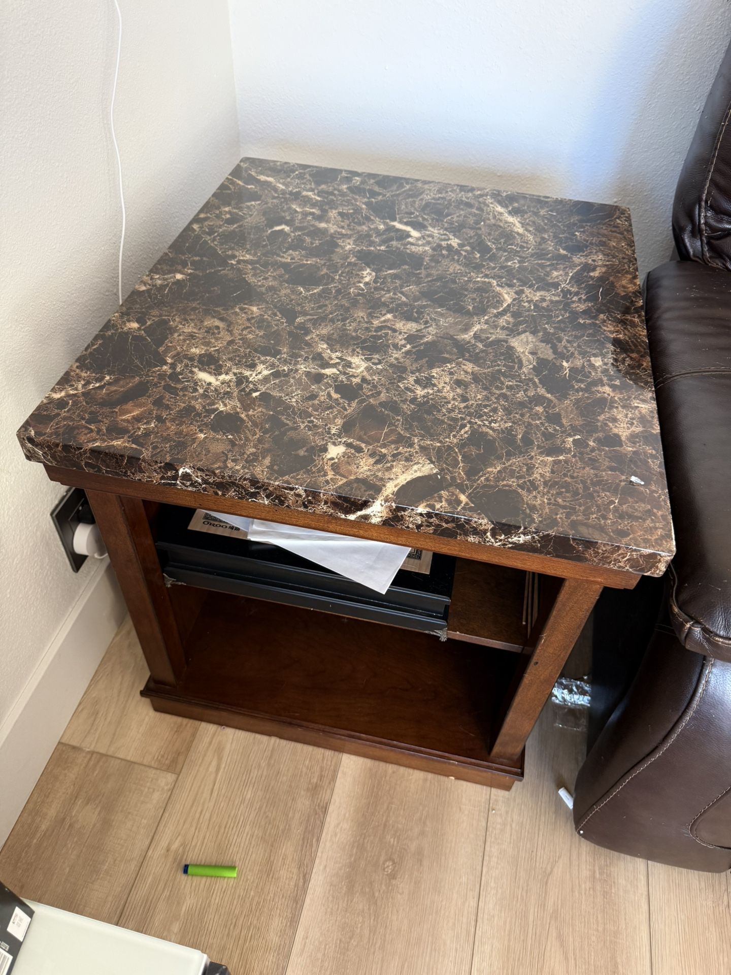 Genuine Ashley Furniture Full Top-Grain Leather Sectional Set (Sofa + Coffee Table + End Table + Storage Ottoman)