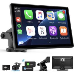 Wireless Carplay Screen for Car - 9'' Portable Car Stereo with 4K Dash Cam, 1080P Backup Camera, Car Audio Receivers with Apple Carplay & Android Auto