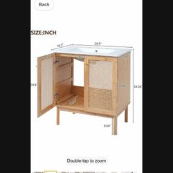 30" Bathroom Vanity with Ceramic Sink and Rattan Doors