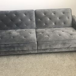  Vintage Tufted Grey split Back  Sofa Bed 