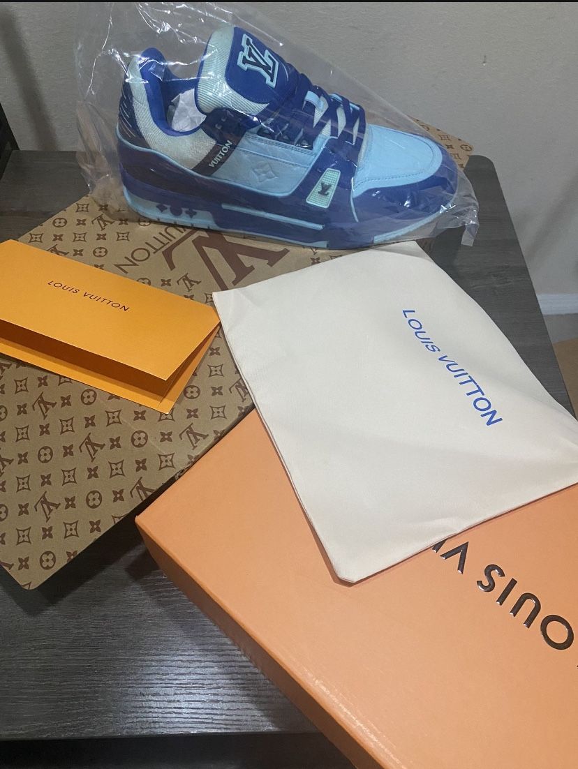 Louis Vuitton Virgil Abloh LV Monogram Trainer Sneaker Blue Size 10.5