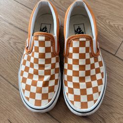 Vans Classic Slip On Burnt Orange White Checkered Shoes 