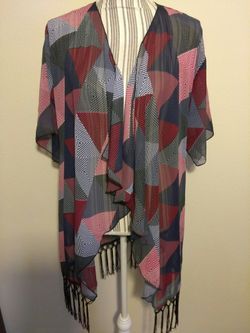 Lularoe blue gray red kimono chiffon Small NWT