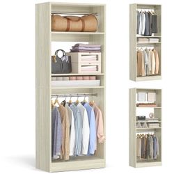 2192b $100 25'' Closet System, Freestanding Closet Organizer Wardrobe with Hanging Rods and Shelves, Adjustable Clothes Garment Rack, Sturdy Walk in