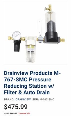 Drainview Products M-767 Pressure Reducing Station w/ Filter & Auto Drain