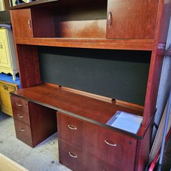 Office Desk with Hutch and File Cabinets